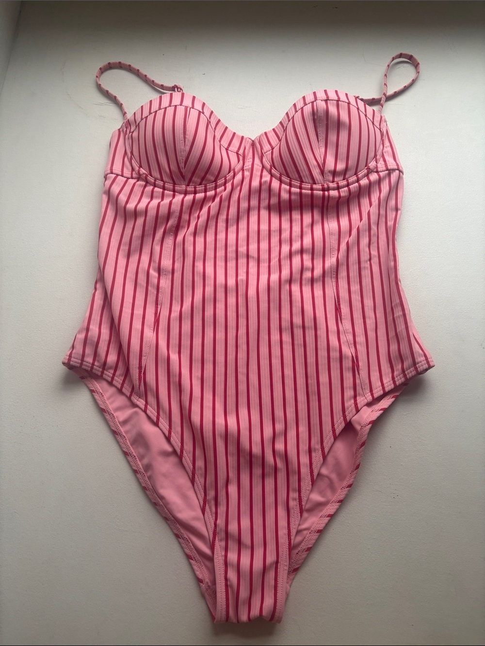 Staud Pink Striped One-Piece Swimsuit
